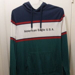 American Eagle Outfitters Navy, White, and Teal Hoodie